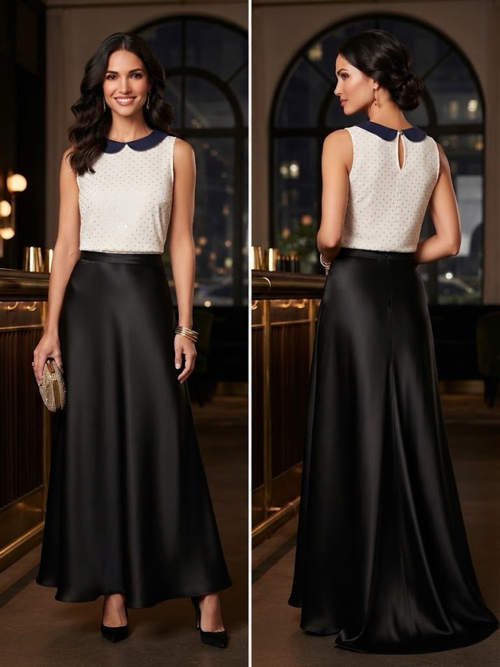 Merona - White +Black Sparkle Dot Sleeveless Top with Peter Pan Collar P2P:18’